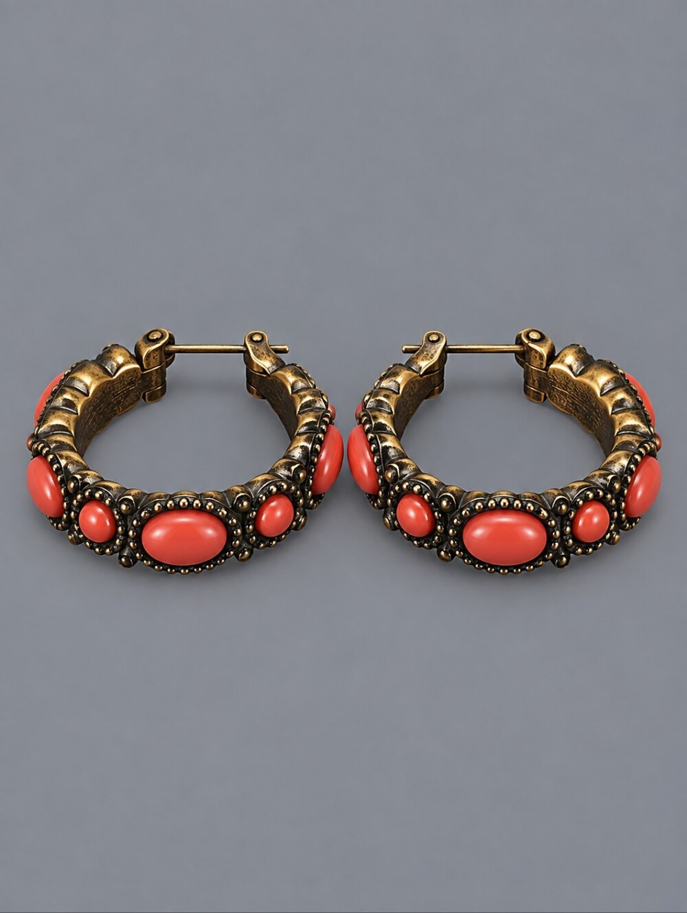 3/$30 CHAPS Elegant Antique Style Coral Color Hoop Earrings